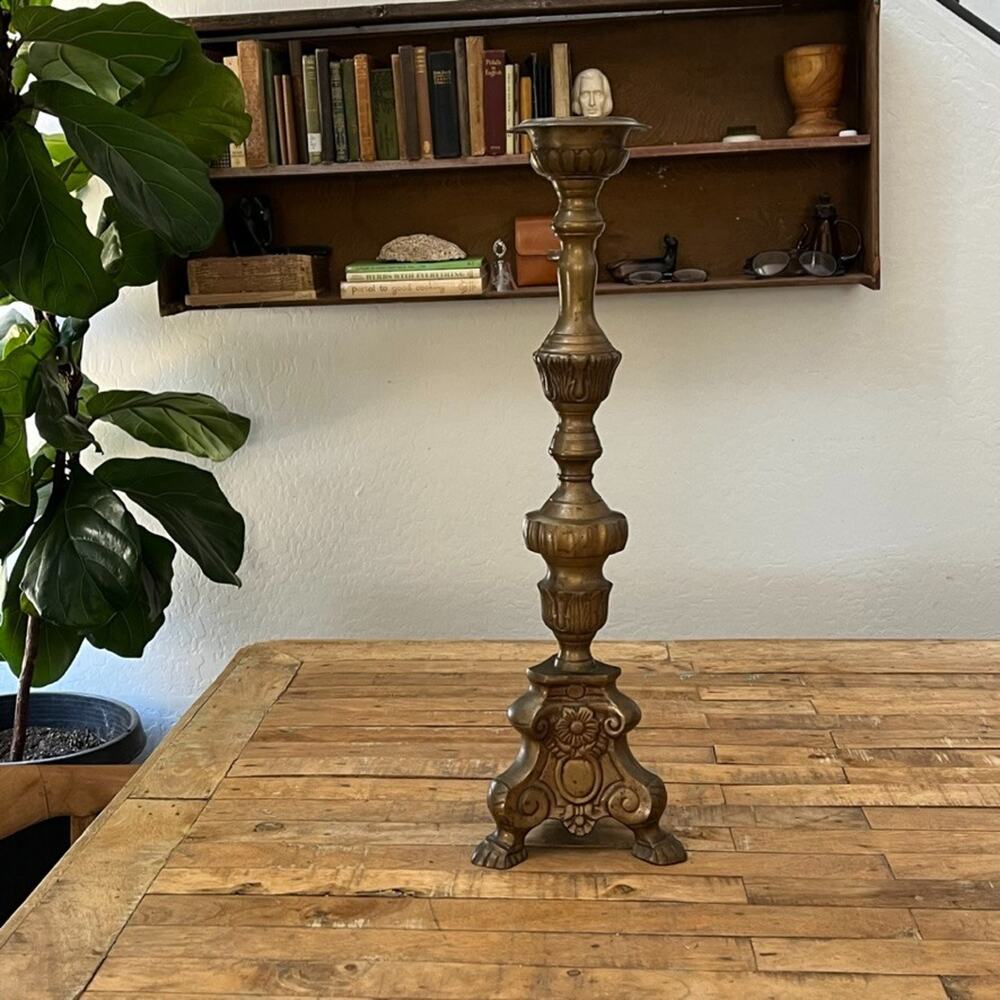 Antique Brass Ornate Candle Holder 23" Tall Baroque Style